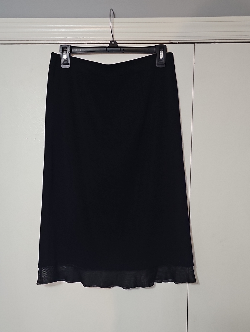Misook Black Midi Slip Skirt Thick Material with Chiffon Hem Elastic Waist